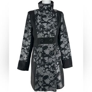 LOLA + LIZA / Black & Silver Floral Coat / Size 36 / Goth Alt Girl Emo Tailored